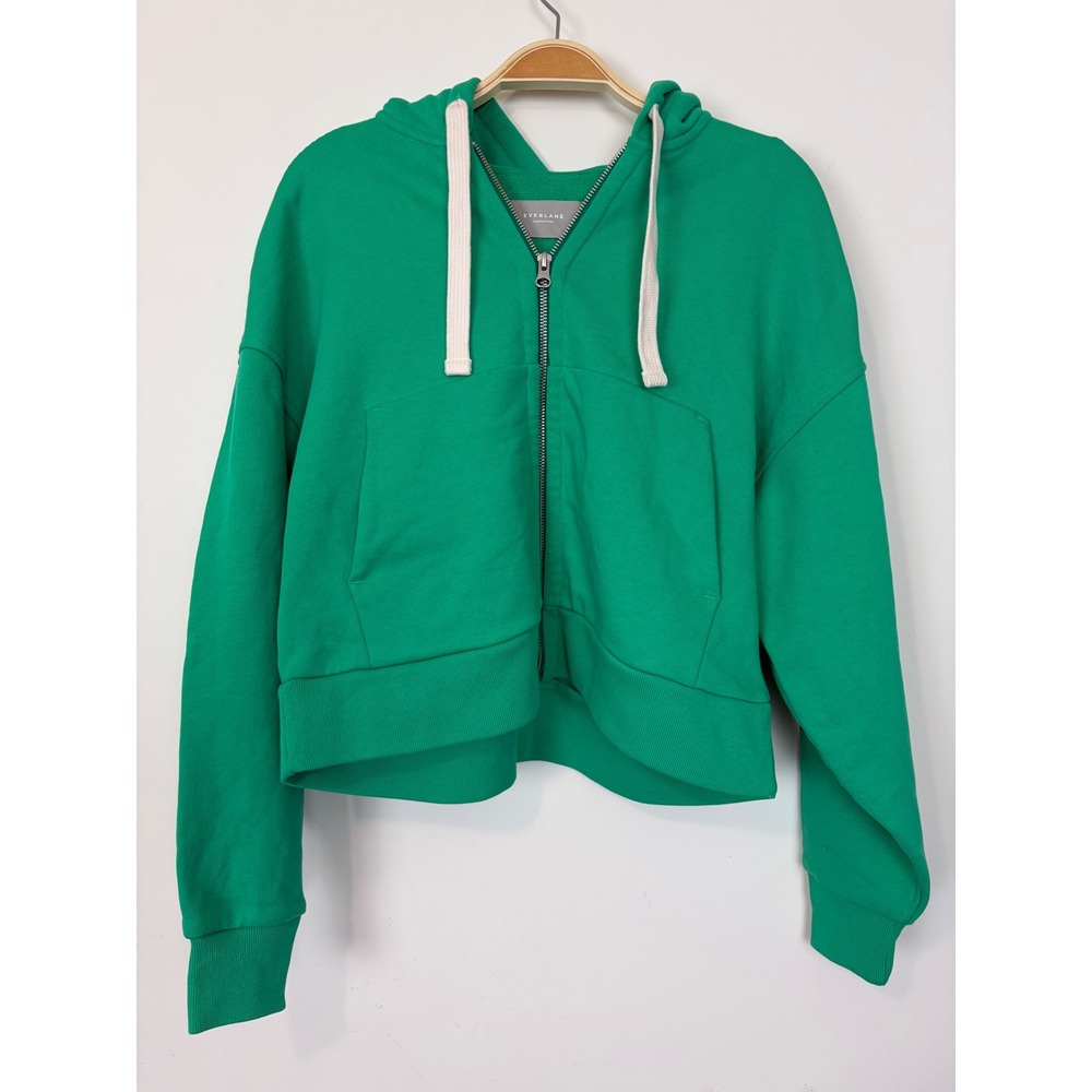 Everlane Womens The Track Organic Cotton Hoodie Zip XS‎ Bright Jade Casual
